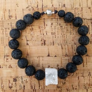 8" QUARTZ GEODE - LAVA STONE BRACELET