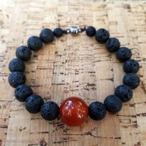 7.5" CARNELIAN - LAVA STONE BRACELET