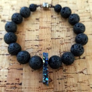 7.5" DRUZY QUARTZ - LAVA STONE BRACELET