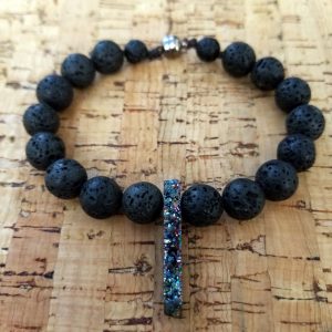 8" DRUZY QUARTZ - LAVA STONE BRACELET
