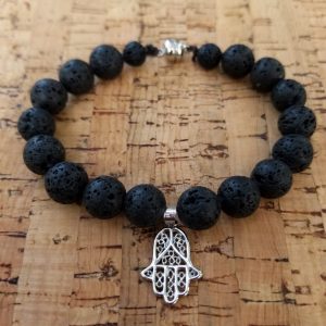 8" HAMSA CHARM- LAVA STONE BRACELET