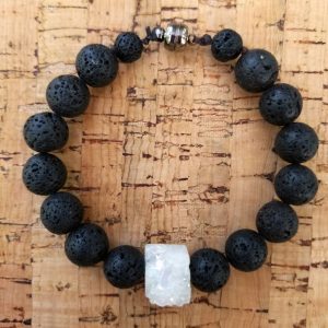 7.5" QUARTZ GEODE - LAVA STONE BRACELET