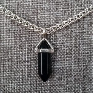 Black Obsidian Point - Stainless Steel Chain