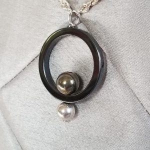 Hematite, Pyrite and Sterling Silver Orbit Necklace - Image 2