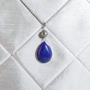 Lapis Lazuli Drop & Pyrite Pendant Necklace