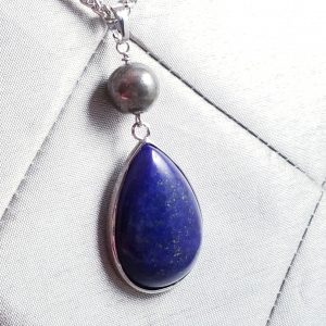 Lapis Lazuli Drop & Pyrite Pendant Necklace - Image 2