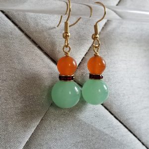 Mint Green Jade & Orange Carnelian Necklace & Earring Set - Image 4