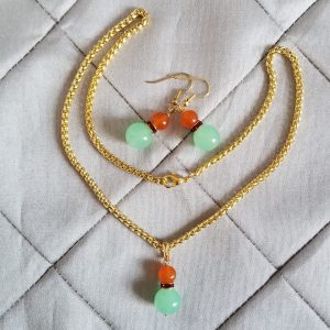 Mint Green Jade & Orange Carnelian Necklace & Earring Set - Image 5
