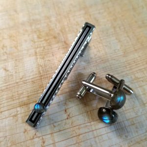 Labradorite Cufflinks & Tie Clip Set