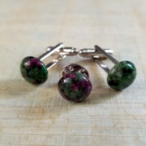 Moss Agate Cufflinks & Tie Pin Set - Image 2