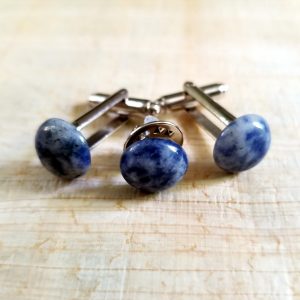 Sodalite Cufflinks & Tie Pin Set
