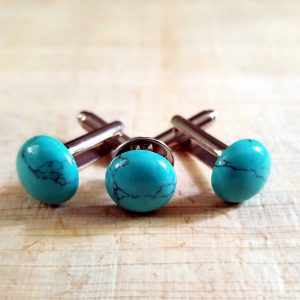 Turquoise Howlite Cufflinks & Tie Pin Set