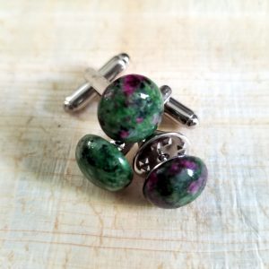 Moss Agate Cufflinks & Tie Pin Set
