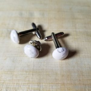 SOLD! Howlite Cufflinks & Tie Pin Set - Image 2