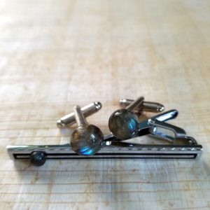 Labradorite Cufflinks & Tie Clip Set - Image 2