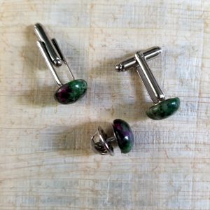 Moss Agate Cufflinks & Tie Pin Set - Image 3