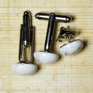 SOLD! Howlite Cufflinks & Tie Pin Set - Image 3
